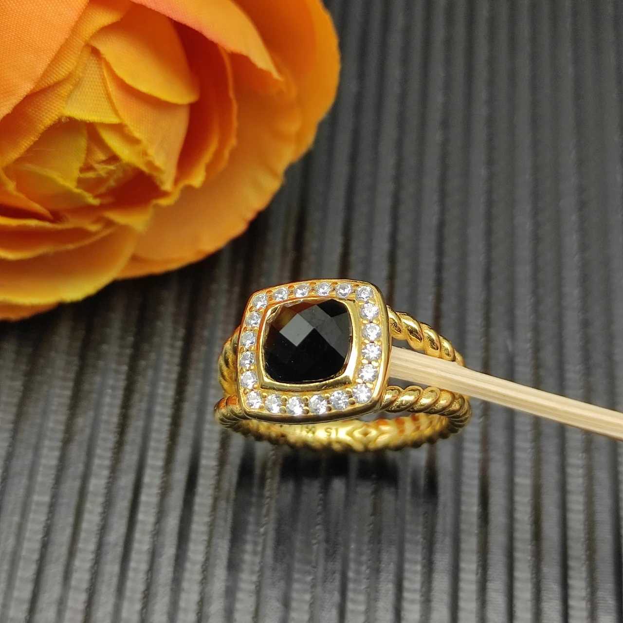 925 Sterling Silver 2025 new gold square diamond crystal ring neutral fashion personality temperament trend retro luxury jewelryW251030