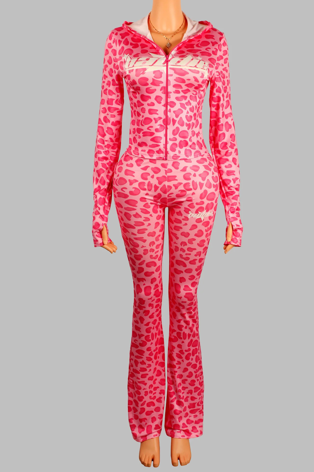 Hoodie Top Jacket 2 Piece Pant Set Outfits Y2K Streetwear Winter Fall Women Tracksuit Elegant Leopard Two Piece Sets 251029