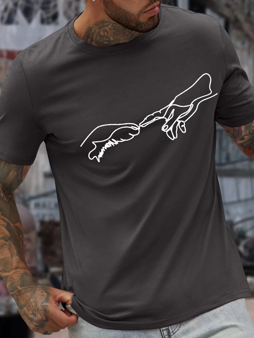 European & American Oversized Men's Dog-Head Fist Print Crew Neck Letter Print Casual Oversized Fit T-Shirt - TT7303