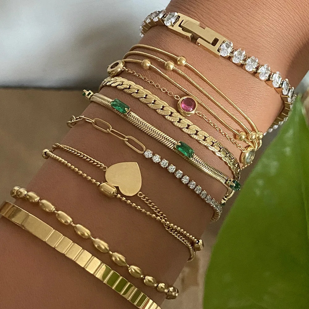 on Stainless Steel Stacked Love Pendant Bracelet Set with Cubic Zirconia Simple n European and American Fashion Handma 251030