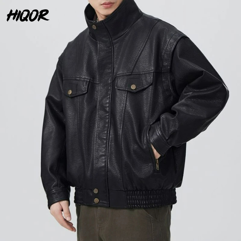 Retro Motorcycle Soft Leather Jacket Men American Simulation Streetwear Jacket Baggy Coat Autumn HighEnd Sensation Casual Wear 251023