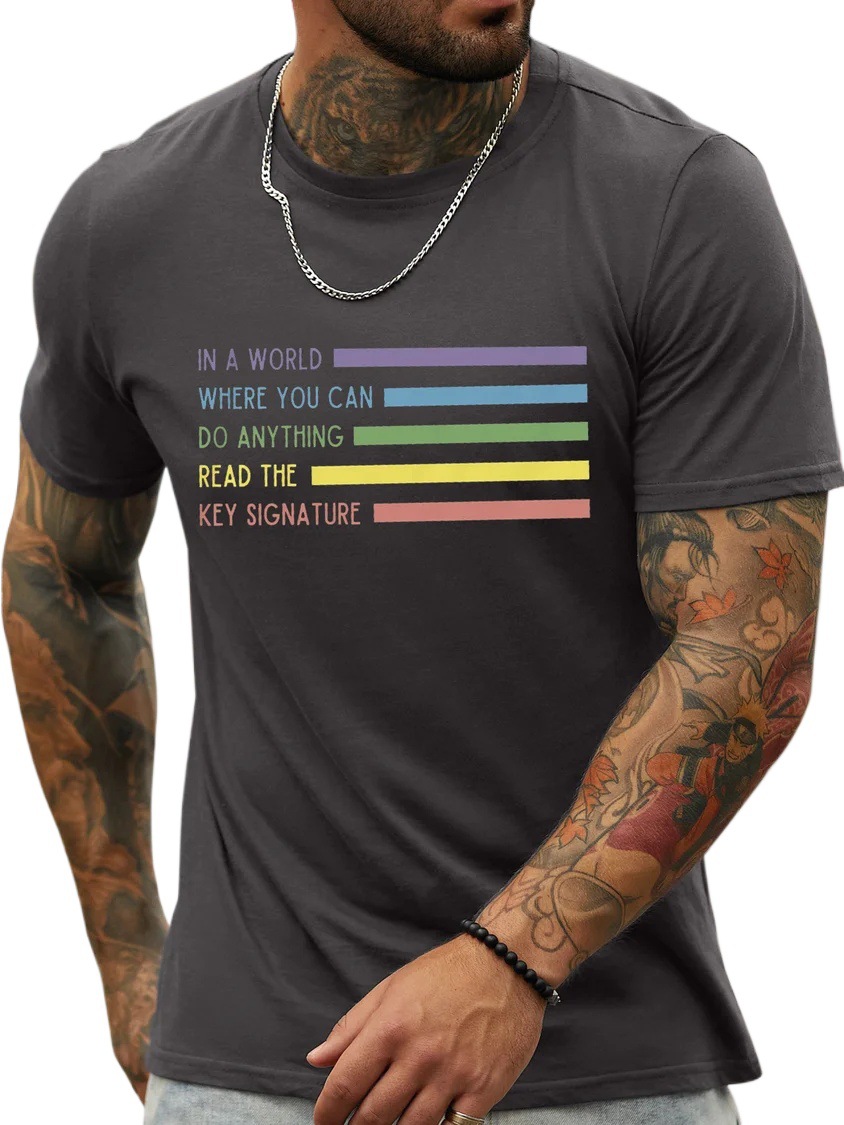 European & American Oversized Men's Rainbow Graphic Print Casual Letter T-Shirt - TT7383
