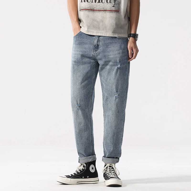 2025 springsummer new mens ripped jeans loose straight leg fashionable retro blue denim pants personalized street wear hiphop J251030