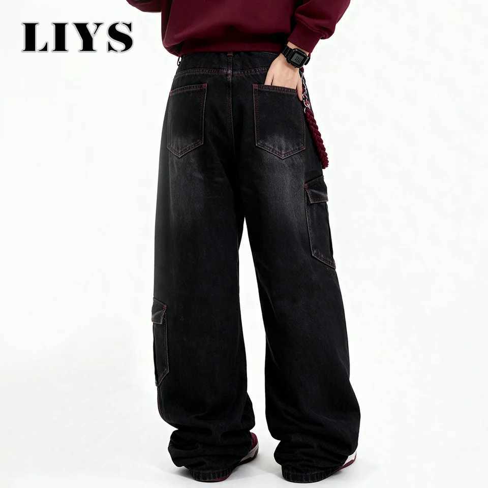 Mens American Street Retro Deconstruction Loose Wide Leg Jeans Unisex Baggy Mens Clothes Multi Pocket Skateboard Pants Jeans J251030