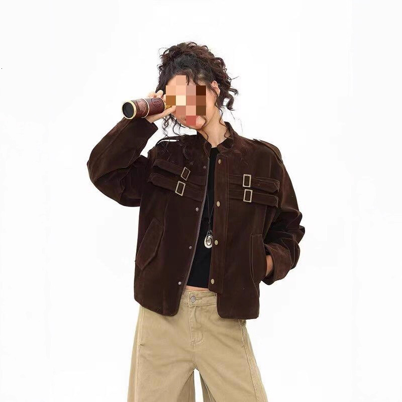 Trendy Cool American Cleanfit Patchwork Motorcycle Jacket For Men And Women Short Designer Coat Faux Suede High-end Loose Versatile Jacket