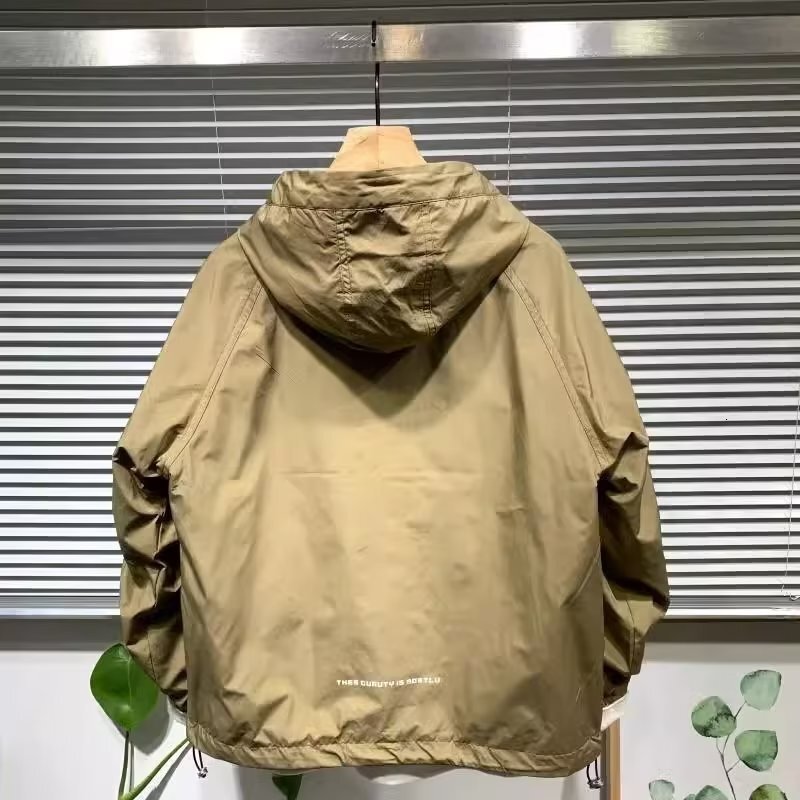 Hooded Jacket Trendy Designer Coat Loose Fit Pullover Pocket Large Pocket Workwear Spring Jacket Casual Men's