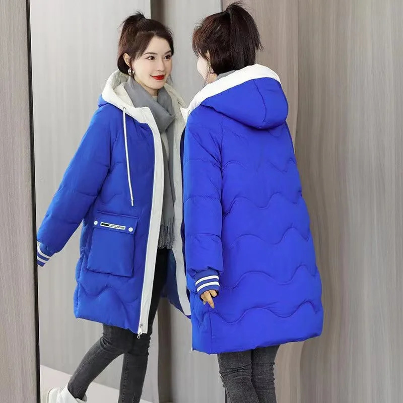 2025 Women Winter Jacket Women Long Warm Thicken Cotton Coat Korean Loose Plus Size Parkas Winter Hooded Outwear Basic Coat 251030