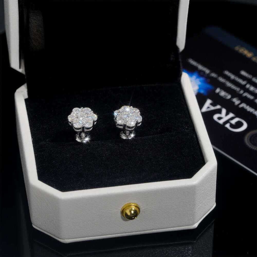 New Arrival with GRA Certificate Round Cut Silicon Stone Sterling Sier Hiphop Stud Earrings Set Unisex