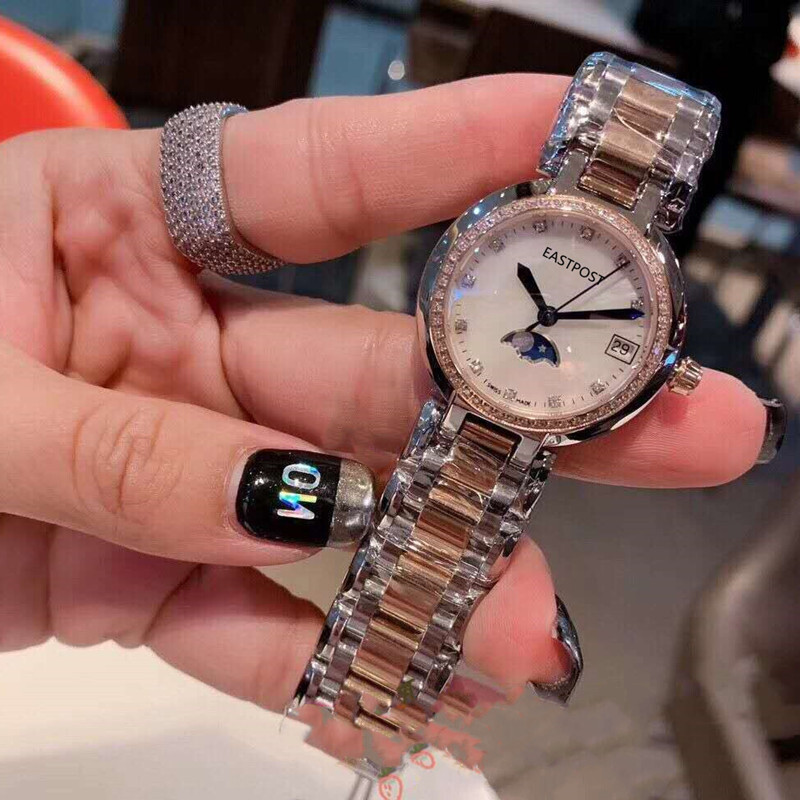 Designer Watch Langjia Heart Moon Watch For Women Moon Phase Starry Mother-of-pearl Rose Gold Luxury Stainless Steel Band Watch For Women