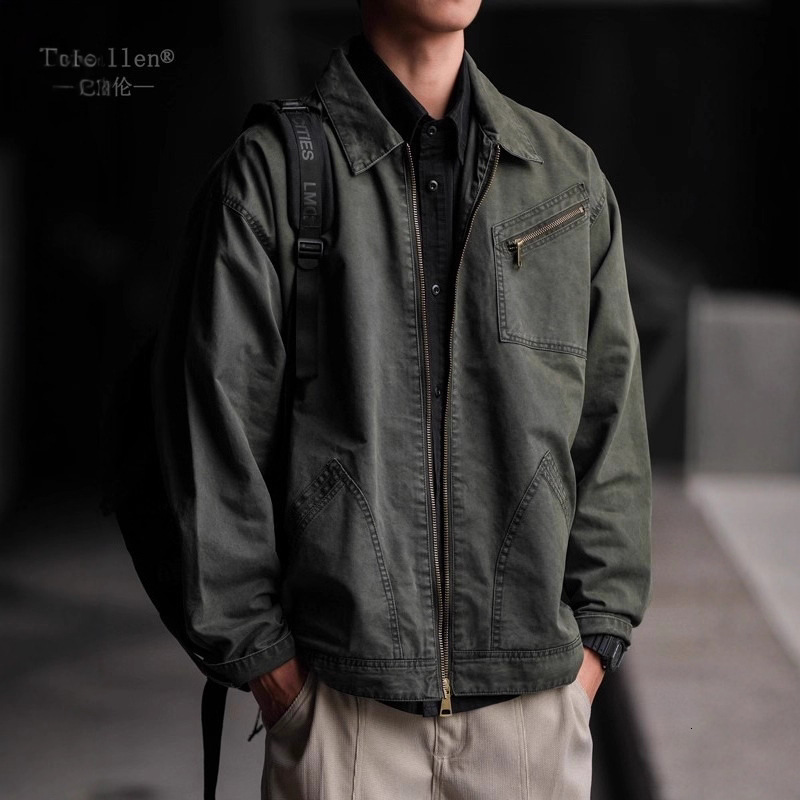 Workwear Pilot Men's High Street Jacket Spring And Autumn New American Style Loose Casual Designer Coat Turn-down Collar Versatile Jacket