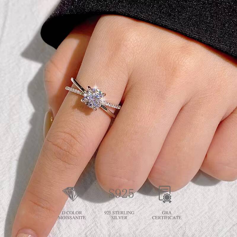 Newsoul Certificate Diamond Moissanite Ring 1CT Round Shape Gemstone for Women Wedding 925 Sterling Silver Fashion Fine Jewelry