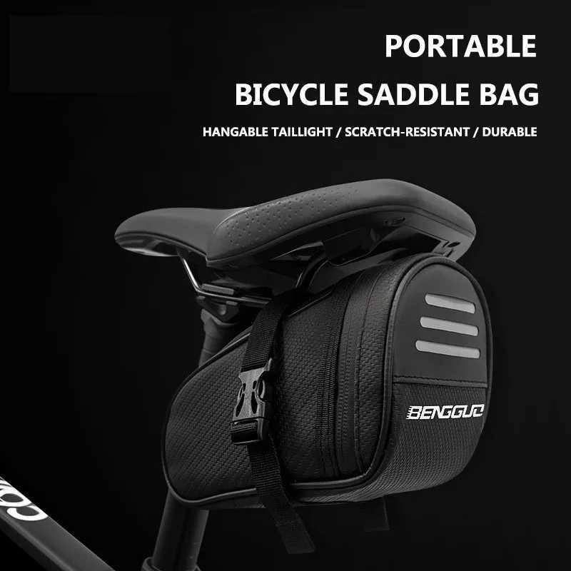 Waterproof Bicycle Saddle Bag Portable 1L MTB Rear Bag Reflective Bike Leather Storage Bag Bike Accessories H251029