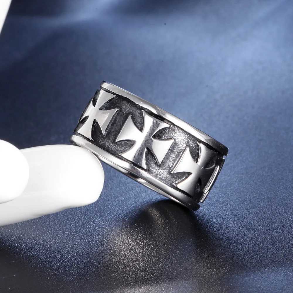 Silver color Knight Templar Cross Rings Black Punk Crusaders Band Rings for Mens Promise Jewelry Anel W251030