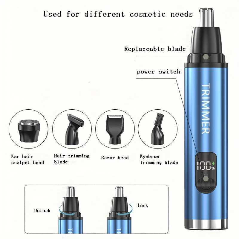 5in1 Electric Nose Hair Trimmer Digital Display Remove Armpit Hair Eyebrows Ear Hair Beard Multifunctional Trimmer Typec M251030
