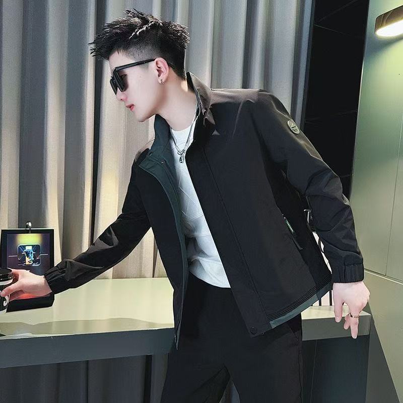 Men's Jacket Spring Autumn Trendy Brand Stylish Color Block Jacket Youth Designer Coat Korean Version Slim Fit Casual Top