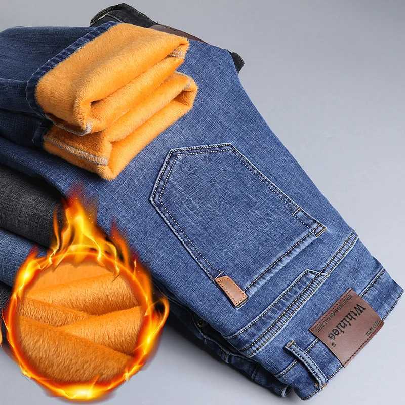 Winter Thermal Warm Flannel Stretch Jeans Mens Winter Highquality Famous Brand Fleece Pants Straight Trousers Denim Jean 2840 J251030