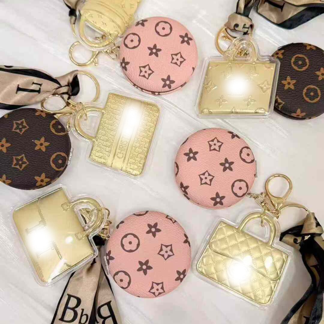 Makeup Keychain Exquisite Vintage Leather Double-Sided Mirror Bag Pendant Light Luxury