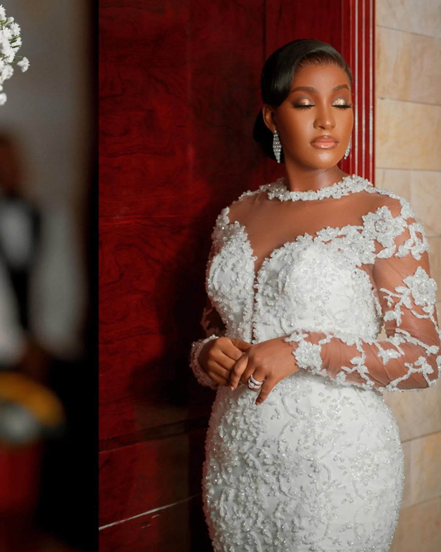 Ivory Mermaid Wedding Dresses Plus Size Lacefull Beaded Vintage Full Sleeves Bridal Gowns Dress Vestidos De Novia