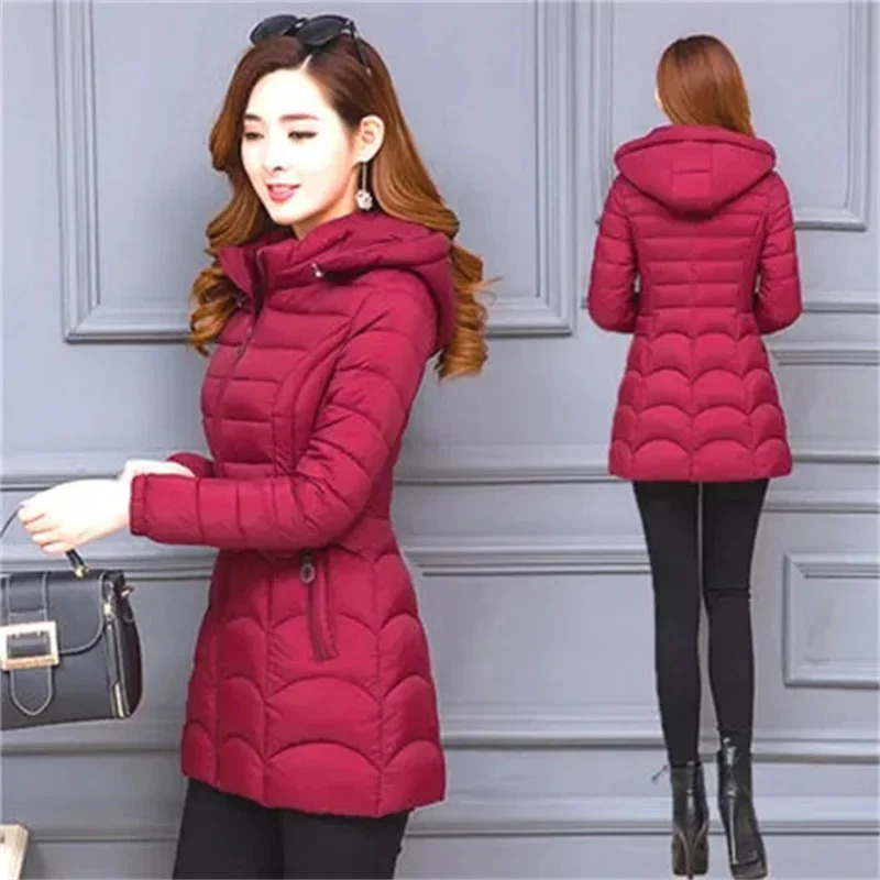 Winter Coat Women 2025 Fashion Middle Age Mother Slim Down Cotton Hooded Jacket Plus Size Casual Solid Warm Thick Outwear Parka 251030