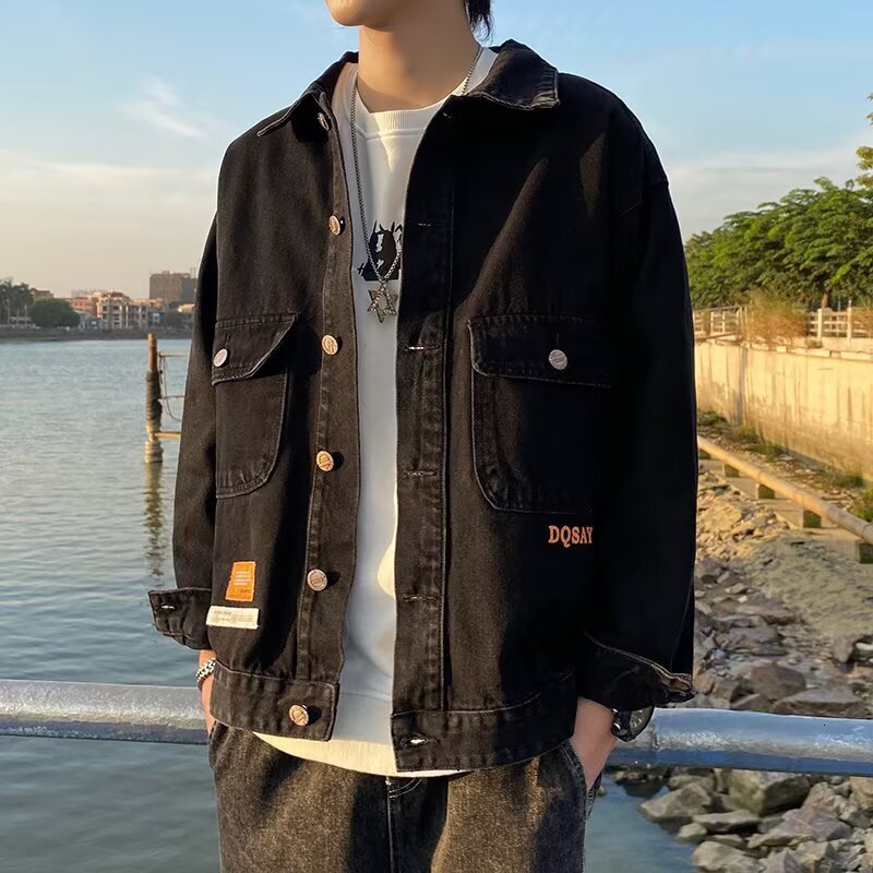 Autumn Men's Designer Coat Printed Denim Jacket Trendy Loose American Style Versatile Casual Workwear Cool Brand Coat