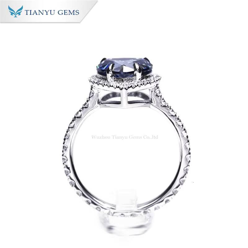 Tianyu Gems Heart Cut 9mm 3ct Vivid Blue Moissanite halo Ring 18k 14k 10k White Gold Women Synthetic Diamond Ring Custom Jewelry