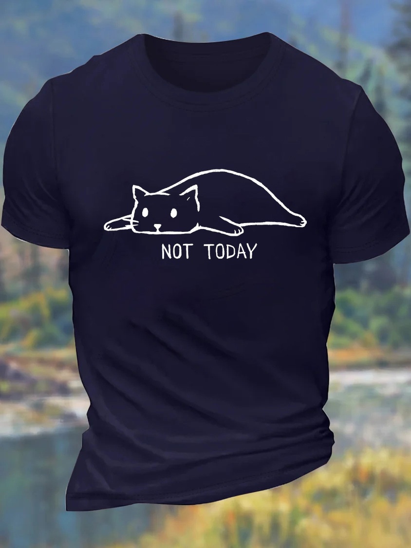 European & American Oversized Men's "NOT TODAY" Letter Print Cotton Crew Neck Relaxed Fit T-Shirt - TT7529