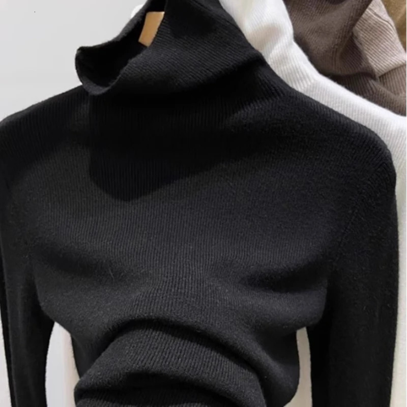 Warm Soft Knitted Casual Base Layer Tops Solid Color Slim Turtleneck Sweater Autumn Winter Womens Pullover 251029