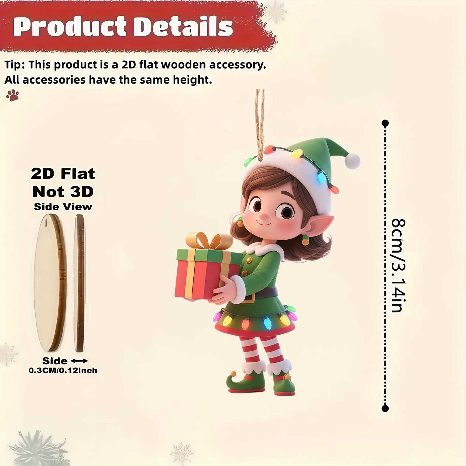 10pcsset Christmas Wooden Pendant Take The Gift Elf Xmas Tree Hanging Ornament Perfect for Xmas Party Decor Home New Year Gifts C251030