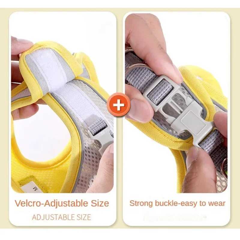 Safe Design Adjustable CatDog Harness Vest for Small Medium CatDogs Pet Harness Chest Rope Reflective Strips Breathable J251129
