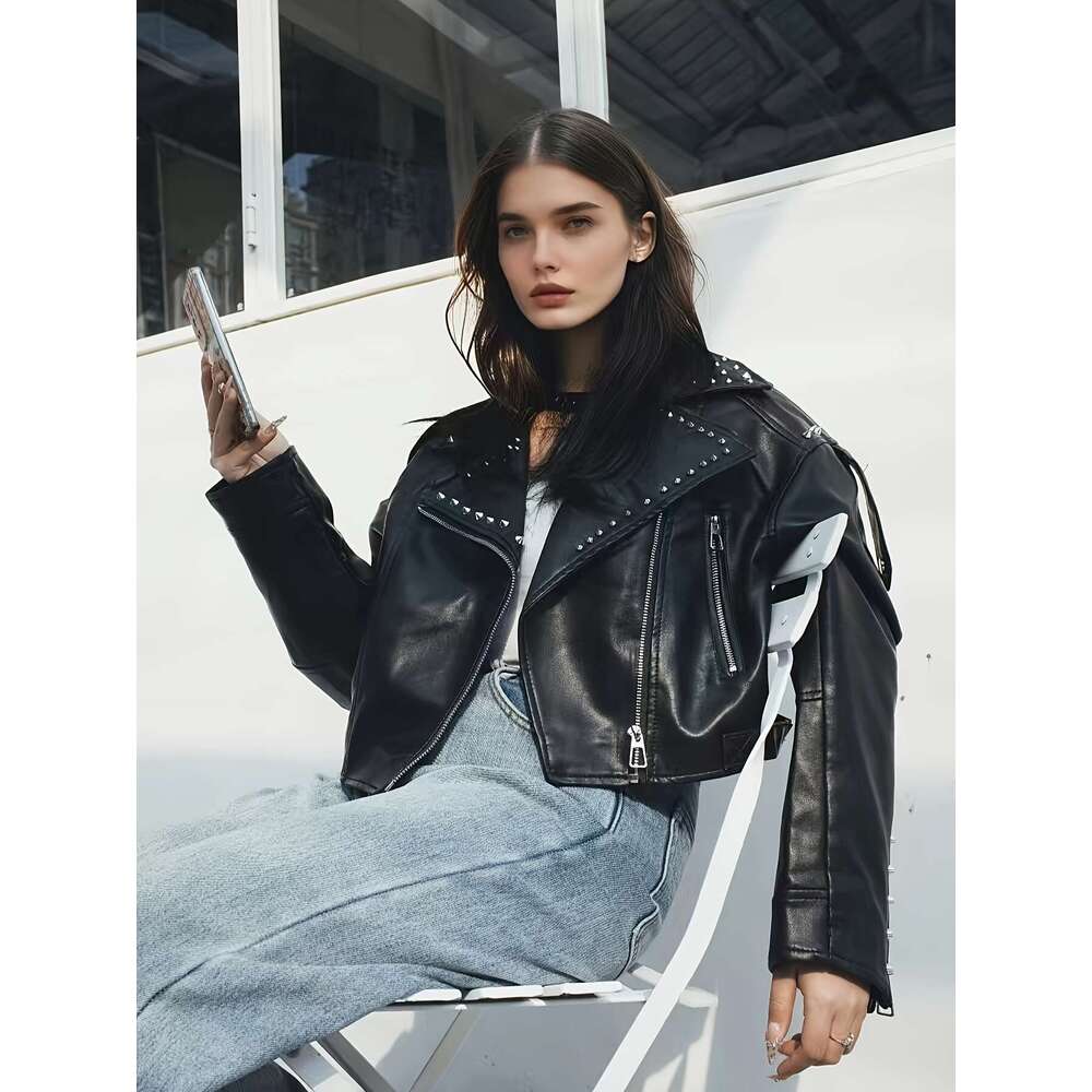 Spring And Autumn Short PUPU PU Leather Jacket Women S Trendy Street Style Outerwear Metal Zipper Pocket Design Windproof Versatile