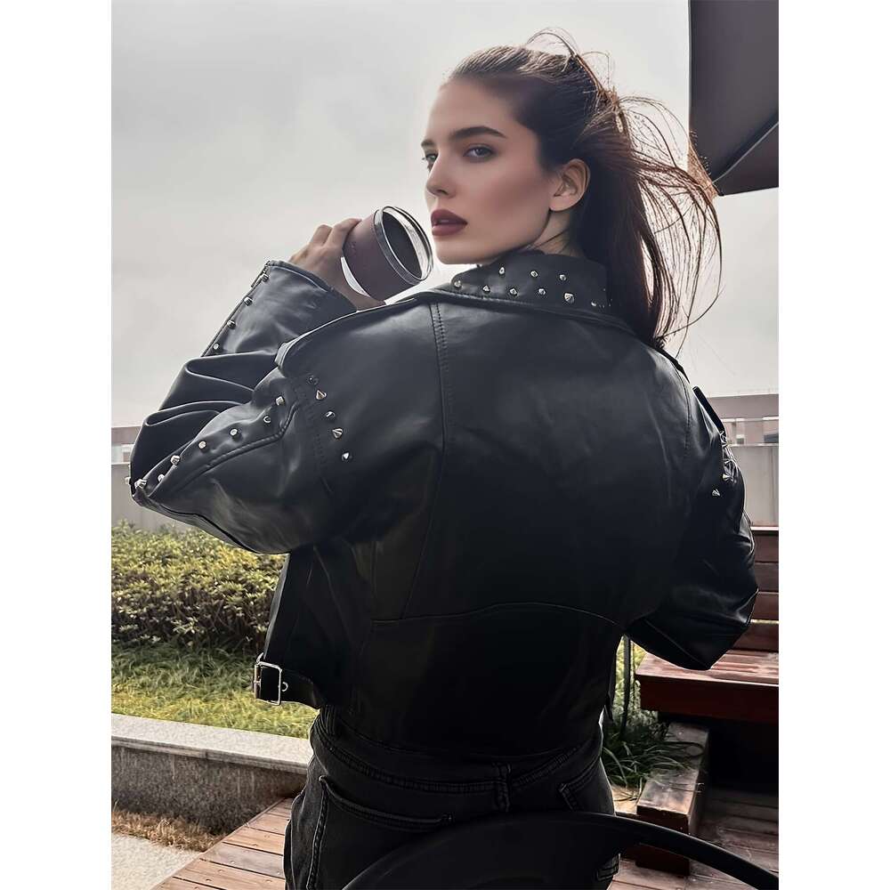 Spring And Autumn Short PUPU PU Leather Jacket Women S Trendy Street Style Outerwear Metal Zipper Pocket Design Windproof Versatile