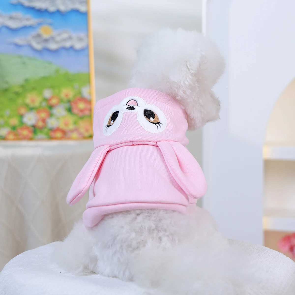 Pet Pink Rabbit Sweater Cat and Dog Wear Spring and Autumn Comfortable Puppy Clothes Happy Dog Autumn and Winter Warm Hoodie C251030