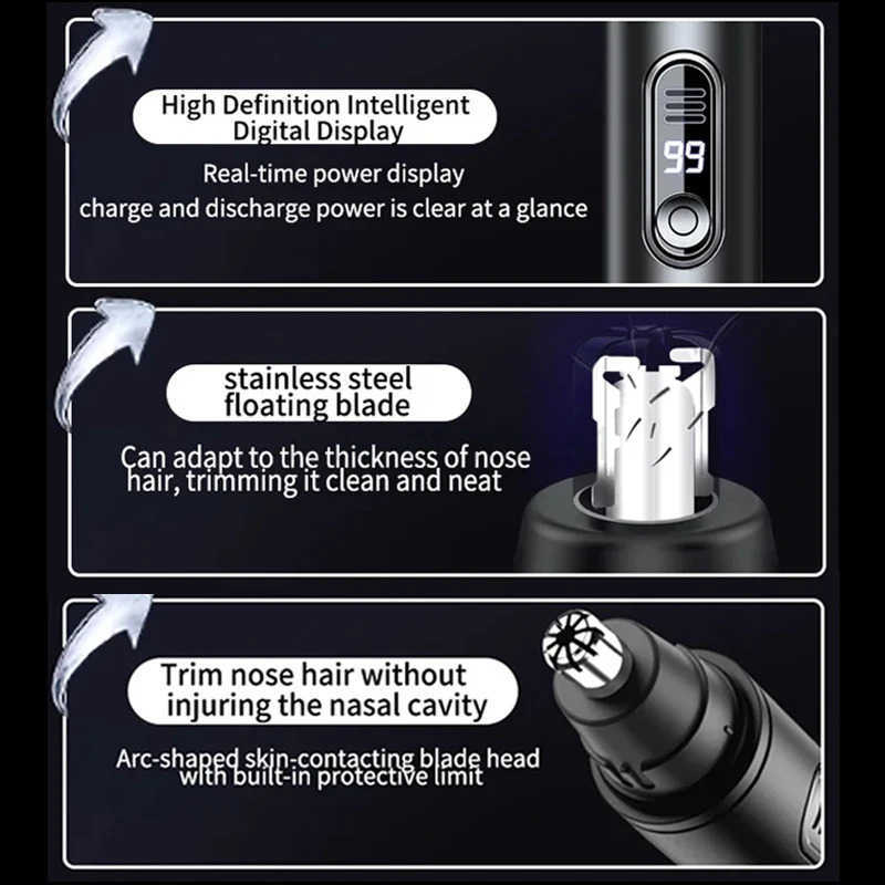 Portable Mini Nose Hair Trimmer Digital Display Painless Clipper Ears Hair Eyebrow Waterproof Nose Hair Trimmer For Men Women Z251030