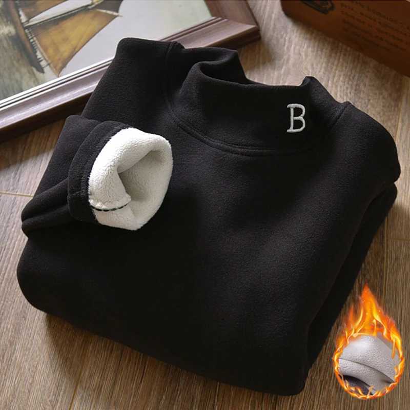 Kids Thermal Shirt 412Y HalfTurtleneck Velvet Top Autumn Winter Letter Embroidery Plush Long Sleeve Blouse for Boys GirlsT251030