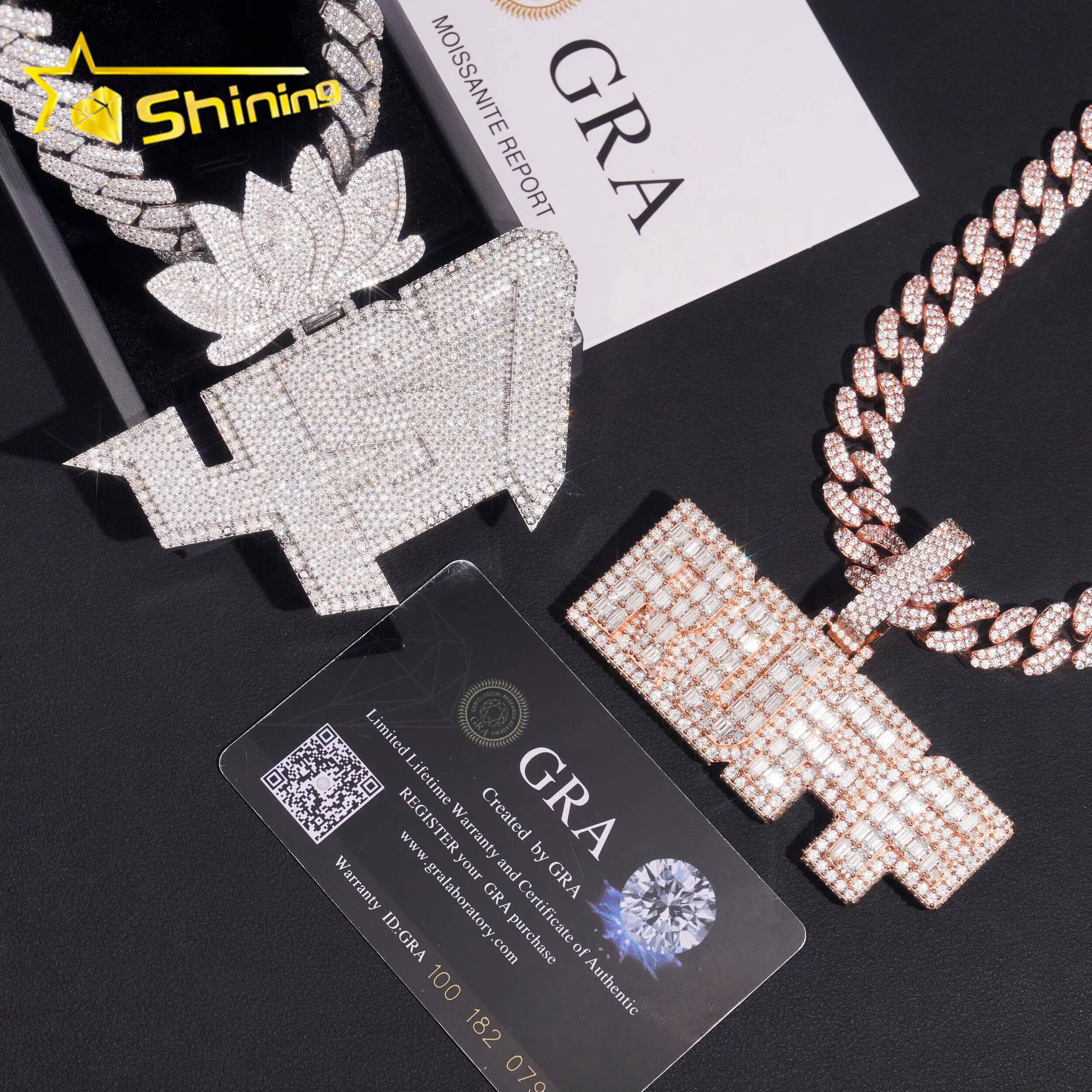 Custom Made Letter Iced Out VVS Moissanite Pendant Fine Jewelry 925 Silver Hip Hop Men Women Moissanite Name Pendant Designer's style