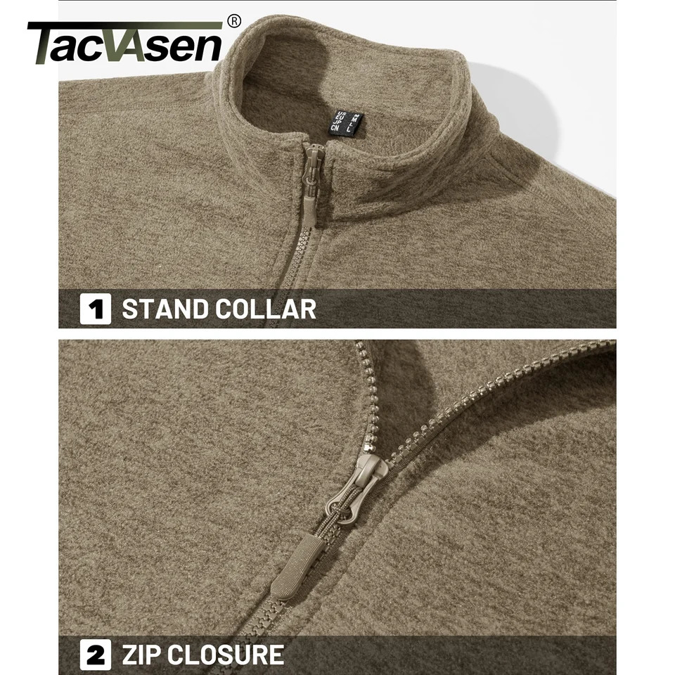 TACVASEN Lightweight Full Zip Fleece Jackets Mens Spring Casual Jacket Outdoor Sportswear With Pockets Stand Collar Outwear Tops 251028