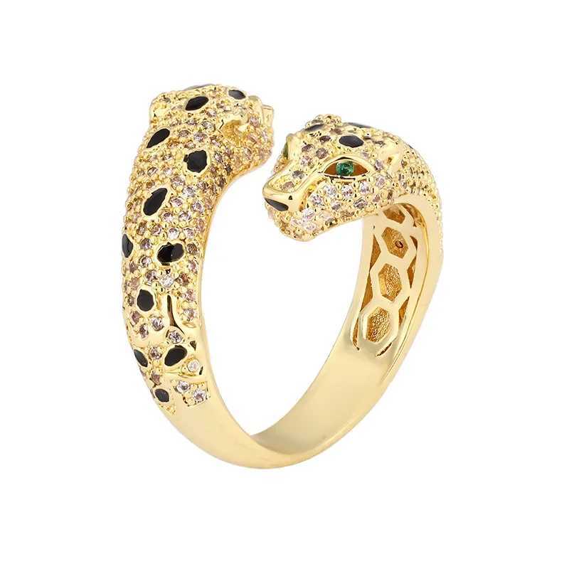 2024 New Jewelry European and American Retro Leopard Ring Fashion Personality Diamond S925 Silver Plated 18K GoldW251030