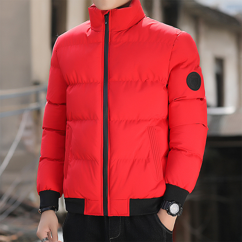 Red Cotton Jacket Men's Thick Warm Short Style for Autumn Winter Dragon Year Lucky Year plus Size Fat People Bread Coat