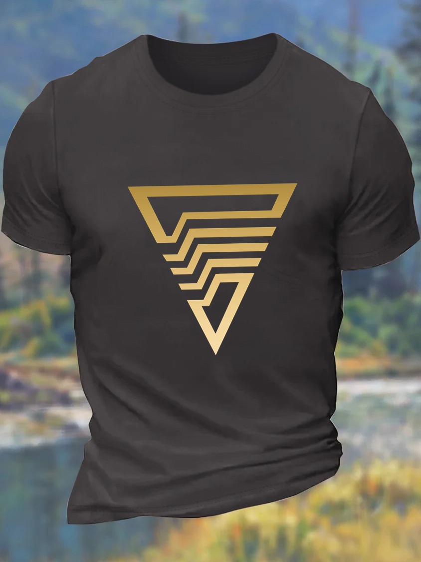 European & American Oversized Men's Artistic Triangle Pattern Crew Neck Casual Cotton Print T-Shirt - TT7465