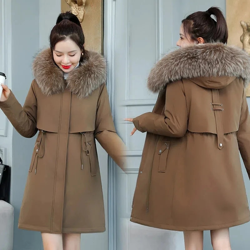 Thicken Parkas 8XL Winter Jacket Casual Long Coat Wool Liner Hooded Parkas With Fur Collar Female Cotton Warm Snow Outwear 251030