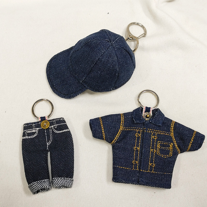 Brand Derivative Merchandise Trendy Clothing Keychain Mini Workwear Denim Baseball Cap Handmade Pendant