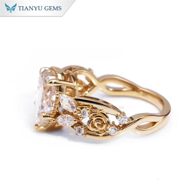 Tianyu Shining 8x12mm 4CTW Pear Cut Moissanite Diamond Solid Gold Rose Band 10K 14K 18K Milgrain Engagement Ring Wedding Gifts