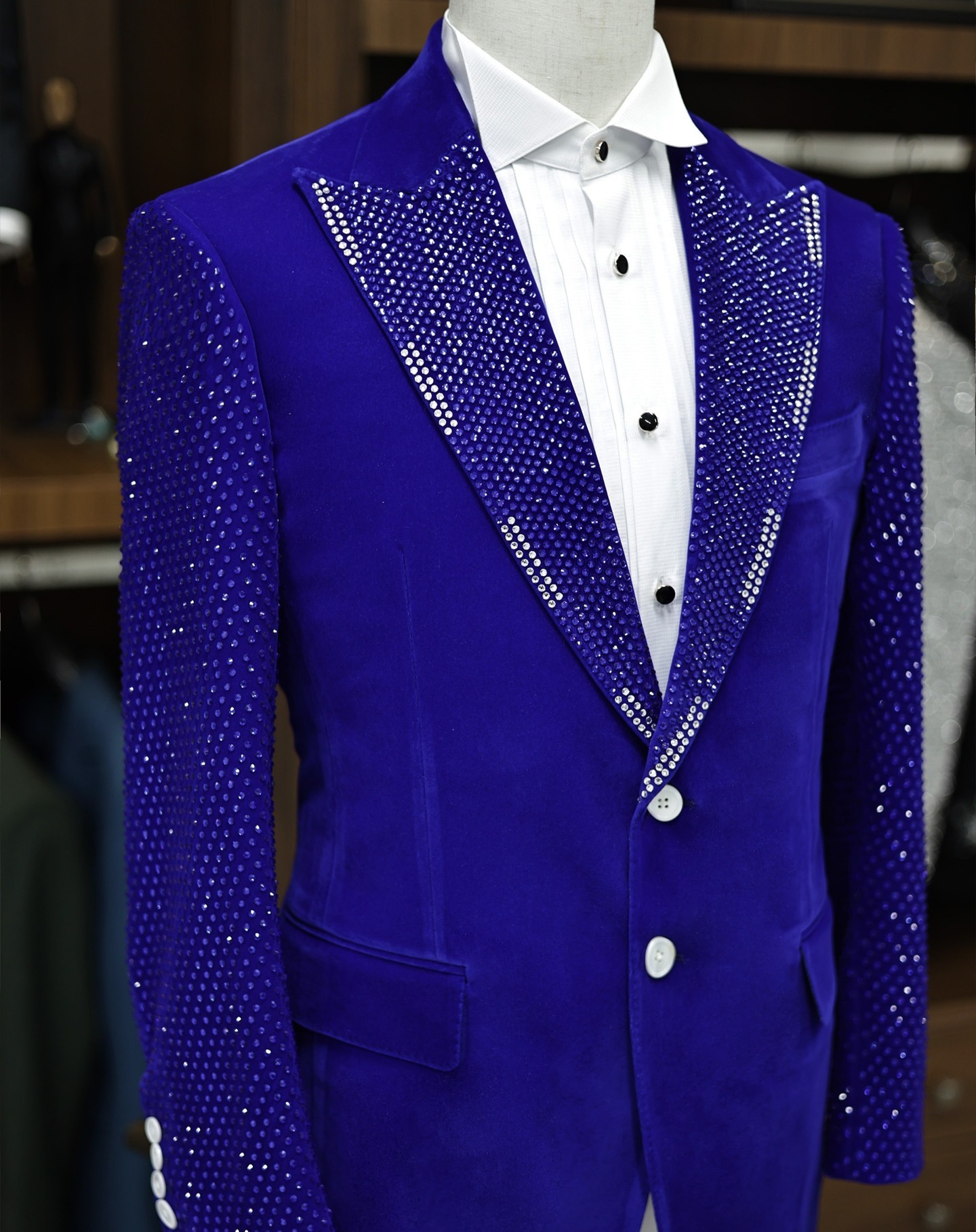 Sparkly Men's Suit 1 Piece Jacket Tailor-Made Groom Peaked Lapel Only the Blazer Two Button Rhinestone Party Customized Coat Plus Size
