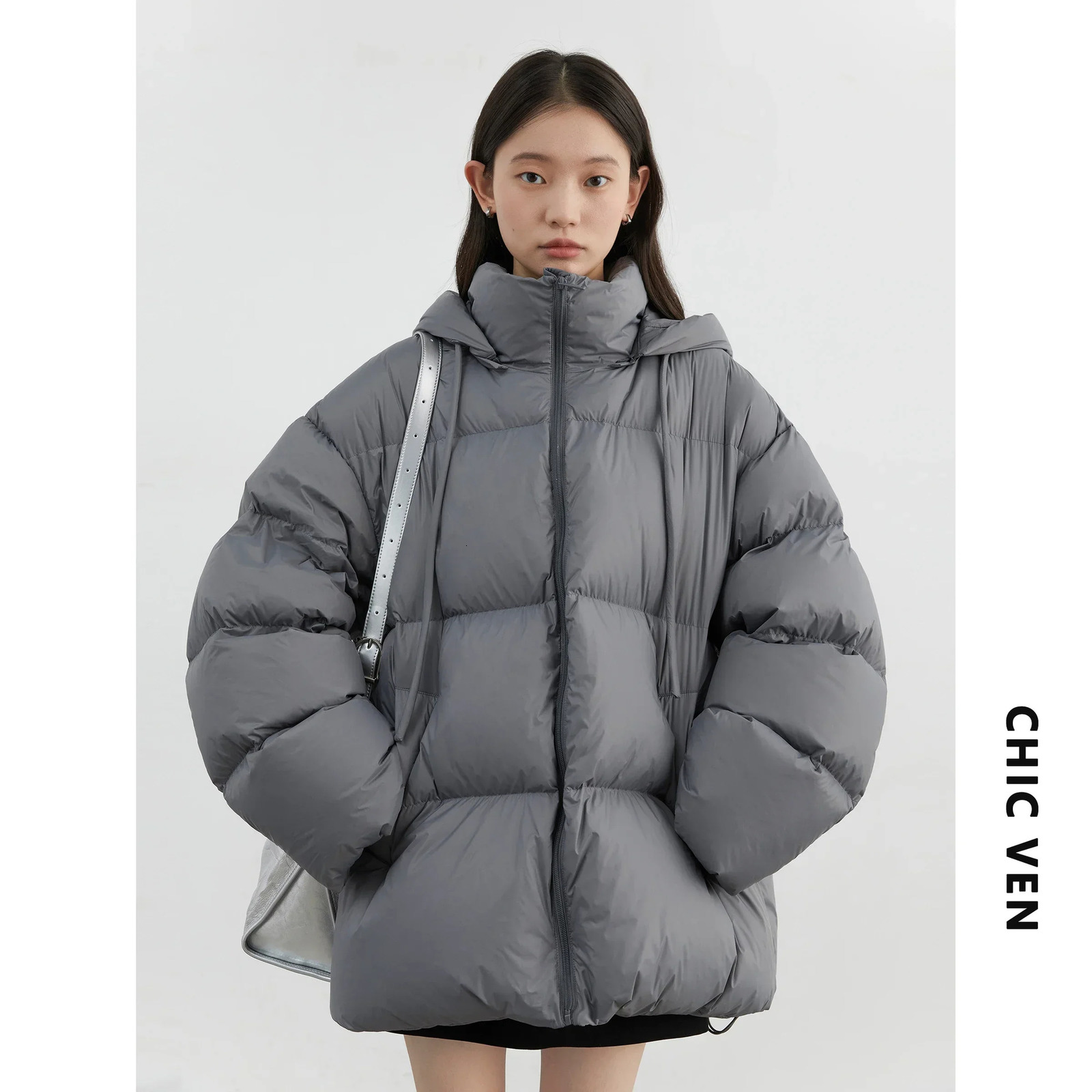 CHIC VEN Women Down Coats Solid Loose Hooded 90 White Duck Down Jacket Puffs Female Outerwear Autumn Winter 251023