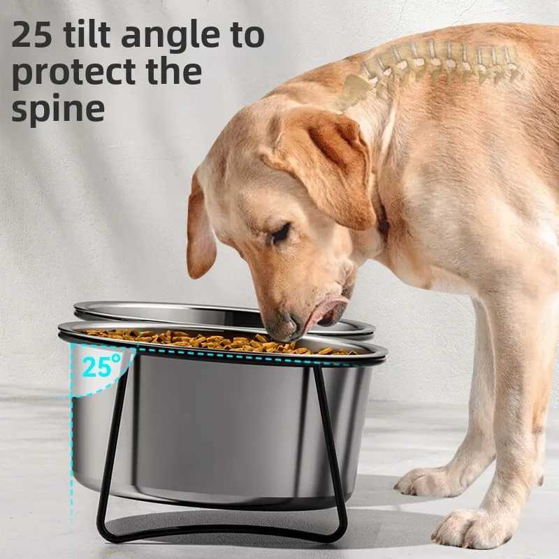 Large Stainless Steel Dog Slow Food Bowl with Thickened Stand Elevated Pets Products Supplies Feeders Accessories Tip Proof J251113