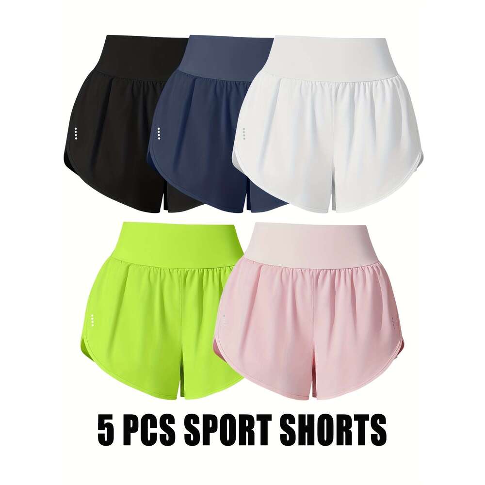 5-Pack Women'S Casual Sport Shorts, Polyester 85% Elastane 15%, Medium Stretch, Polka Dot Pattern, Cross Detail, Knit Fabric, 125g/m², 180g/m² Li