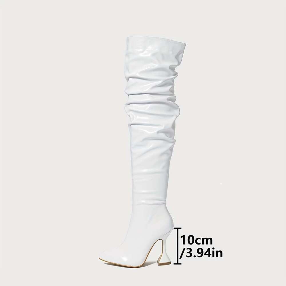 Women's Over The Knee Boots With Thin Pointed Winter Elegant White Faux Cover Leg-Cutting Effect, Zipper Closure, EU Sizes 35-42 US Conversion - 