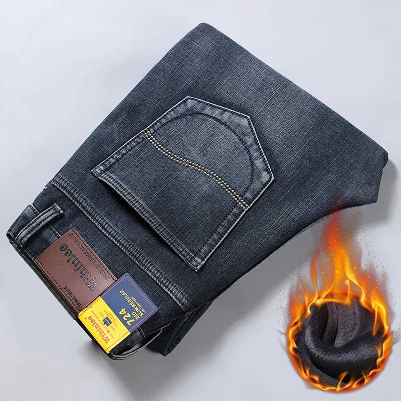 2025 Mens Winter Jeans Warm Straight Fit Fleecelined Warm Denim Pants Male Classic Blue Business Stretch Thick Cowboy Trousers J251030