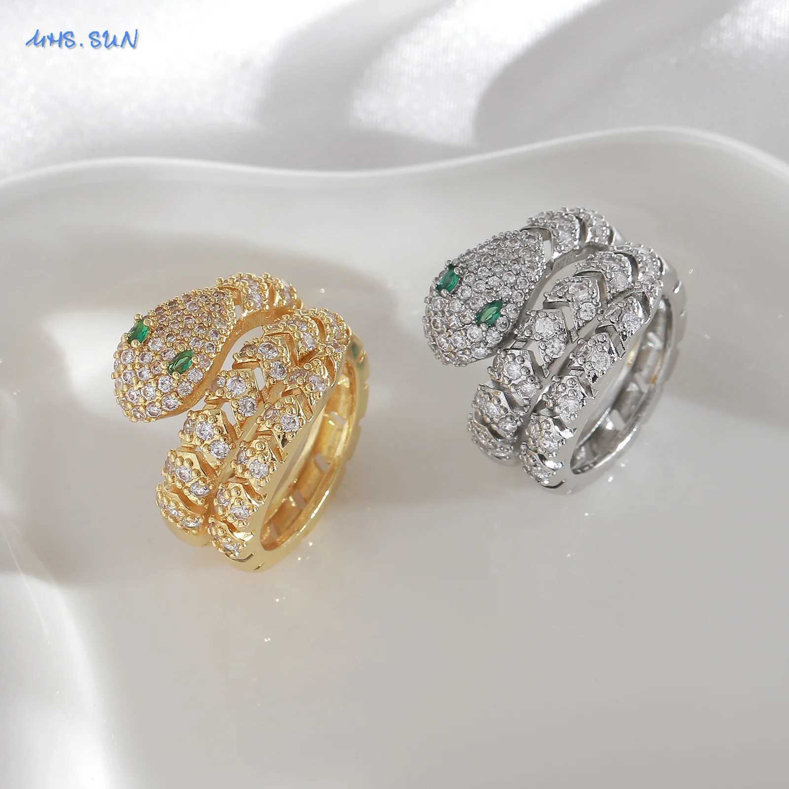 MHSSUN New Luxury Zircon Snake Rings For Women Gold Silver Color Adjustable Finger Double Rings Wedding Birthday Jewelry GiftsW251030