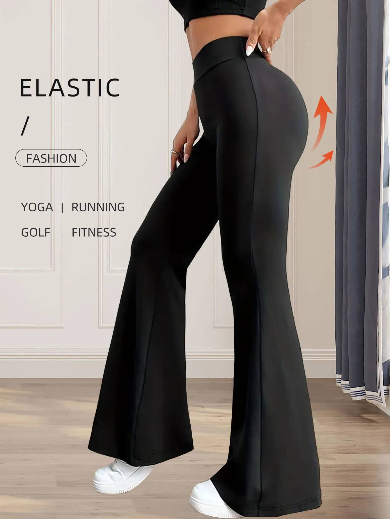 winter jacket women Women's spring and summer high waisted tight fitting flared long black pants, thin wide leg pants for slim women